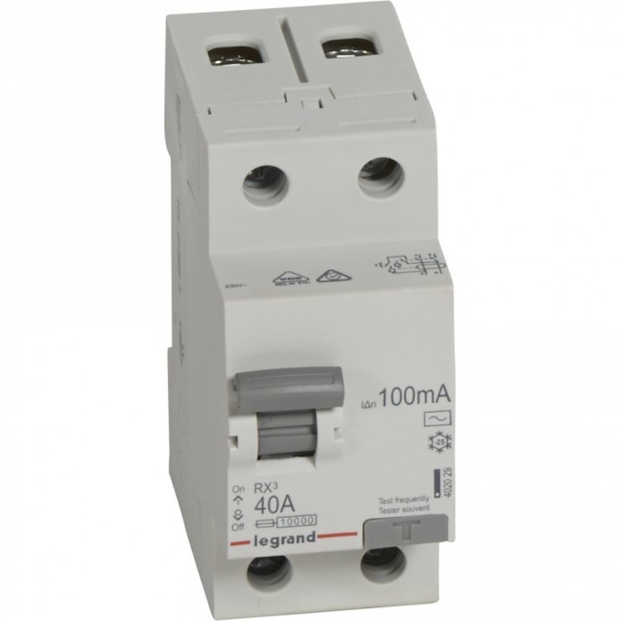 Выключатель дифференциального тока LEGRAND RX3 100мА 40А 2П тип AC белый 402029 Выключатель дифференциального тока LEGRAND RX3 100мА 40А 2П тип AC белый 402029