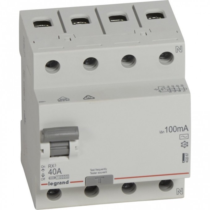 Выключатель дифференциального тока LEGRAND RX3 100мА 40А 4П тип AC белый 402067 Выключатель дифференциального тока LEGRAND RX3 100мА 40А 4П тип AC белый 402067
