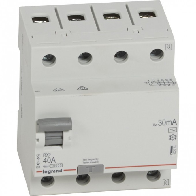 Выключатель дифференциального тока LEGRAND RX3 30мА 40А 4П тип AC белый 402063 Выключатель дифференциального тока LEGRAND RX3 30мА 40А 4П тип AC белый 402063