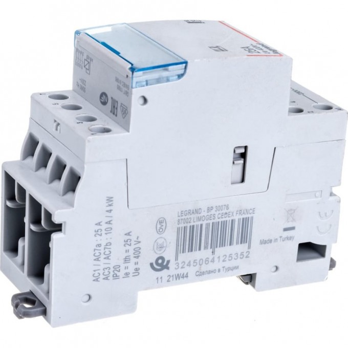 Контактор LEGRAND CX³ 4П 400В с катушкой 230В 25A 4 Н.О. 2 модуля 412535 Контактор LEGRAND CX³ 4П 400В с катушкой 230В 25A 4 Н.О. 2 модуля 412535