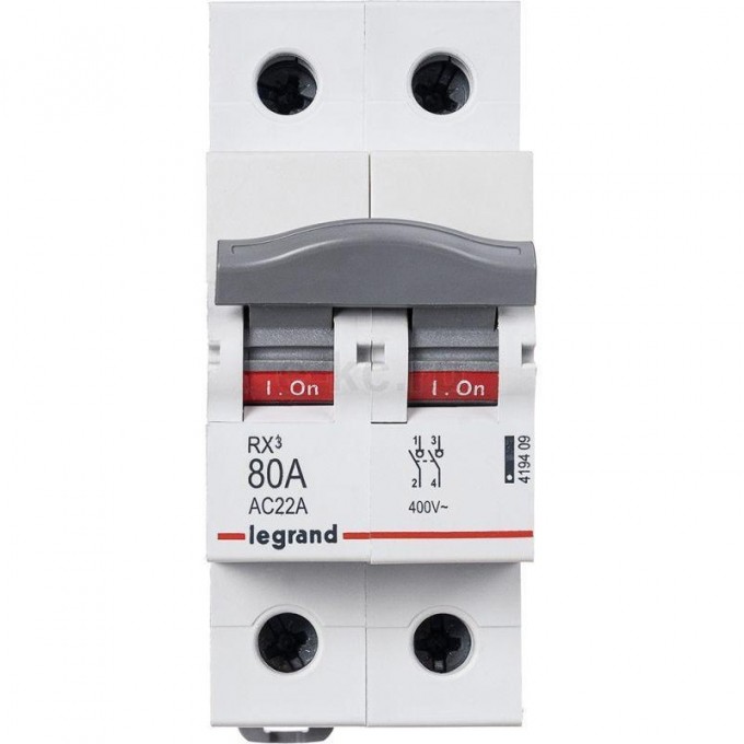 Выключатель-разъединитель LEGRAND RX3 80А 2П, белый 419409 Выключатель-разъединитель LEGRAND RX3 80А 2П, белый 419409