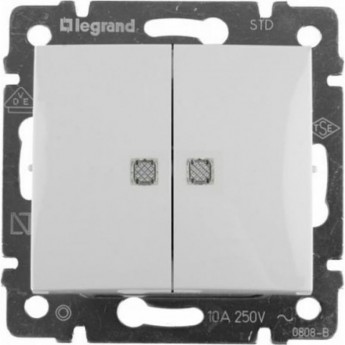 Выключатель LEGRAND Valena двухклавишный с подсветкой 10А белый
