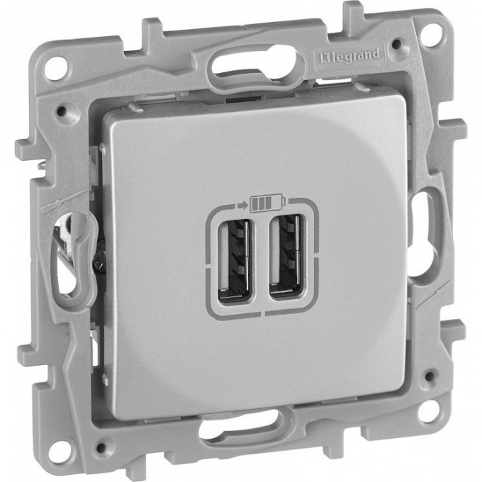 Зарядное устройство LEGRAND Etika с двумя USB-разьемами 240В/5В 2400мА алюминий 672494 Зарядное устройство LEGRAND Etika с двумя USB-разьемами 240В/5В 2400мА алюминий 672494